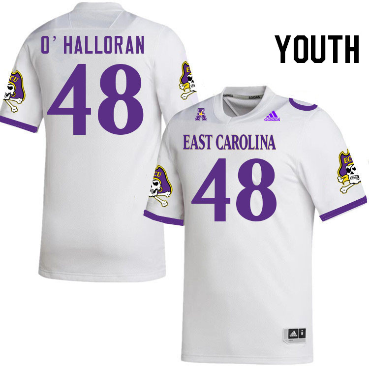 Youth #48 Tomas O'Halloran ECU Pirates College Football Jerseys Stitched-White